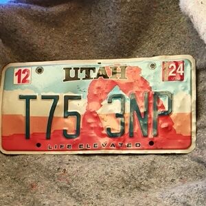 Utah License Plate Art - Vibrant Red, Blue, and White Design